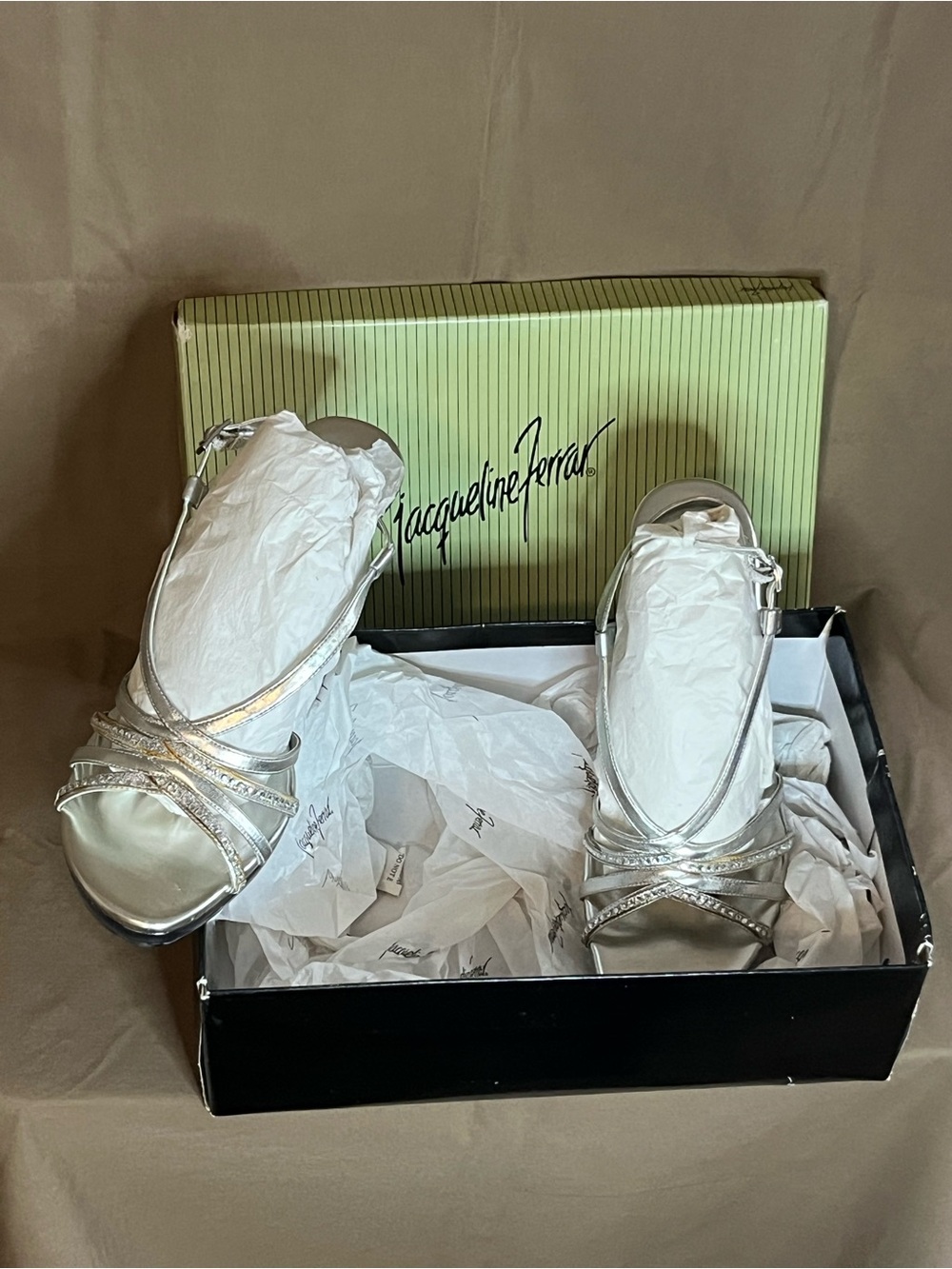 Jacqueline Ferrar Silver Metallic Strappy Slingback Sandals